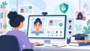 Online exam identity verification using facial recognition, candidate authentication, and impersonation detection.